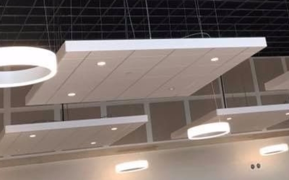 Acoustical ceiling suspension systems, acoustical treatments, wall